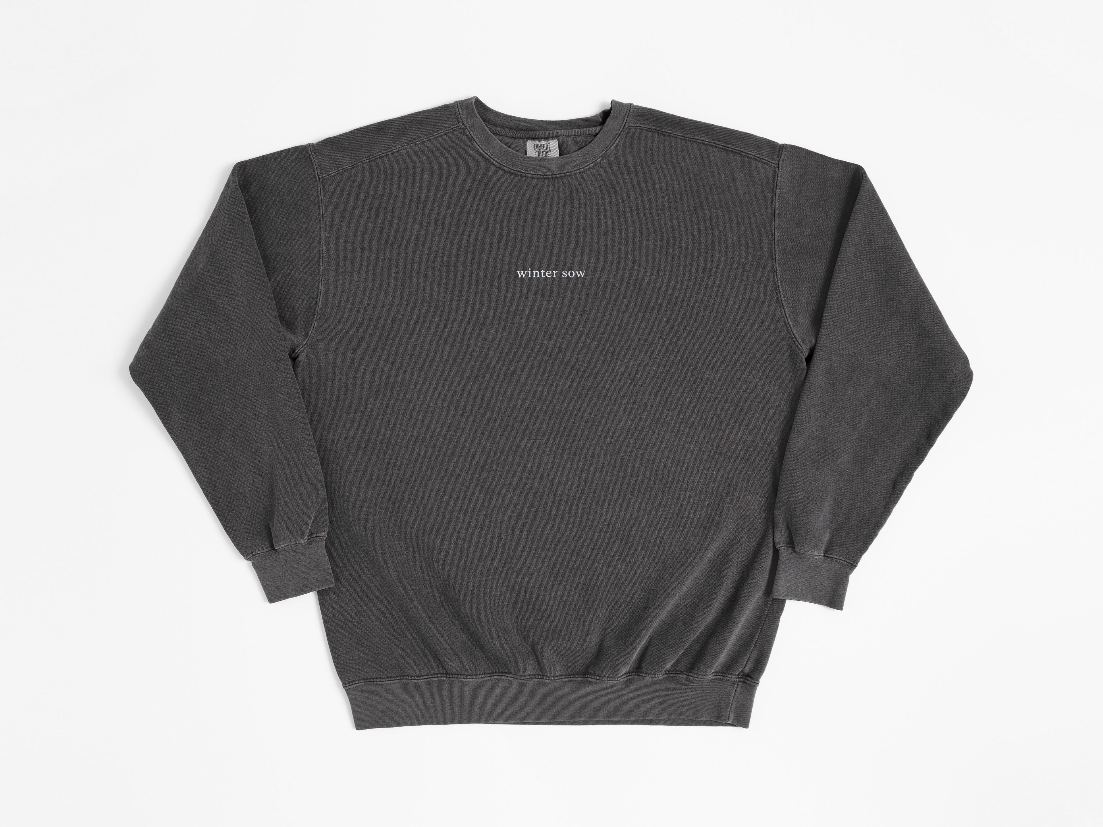 Gray sweatshirt with text on a white background